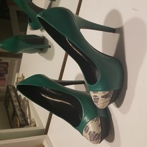 Green & Animal Print Platform Heels